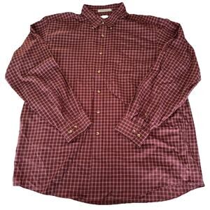 LL BEAN SHIRT MENS LARGE REGULAR MAROON PLAID WRINKLE RESISTANT XL REG